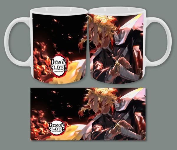 Taza de Kyojuro Rengoku en pleno ataque